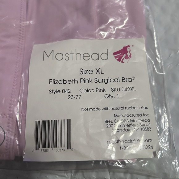 Masthead Size XL Elizabeth pink surgical bra Style 042 Drain Rings New - Picture 3 of 4